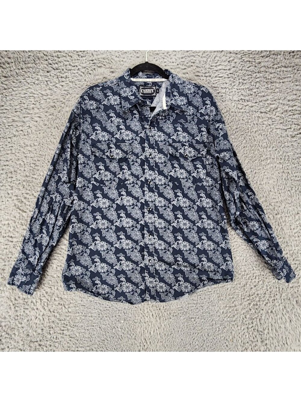 Cowboy Hardware Shirt Mens Large Blue Floral Long Sleeve Button Up